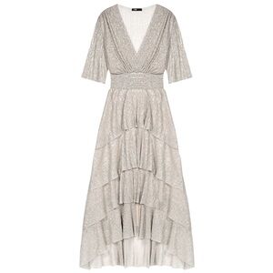 NWT! MAJE Ruffine Ruffle Stretch Dress Silver/Gold Size 40FR/Medium